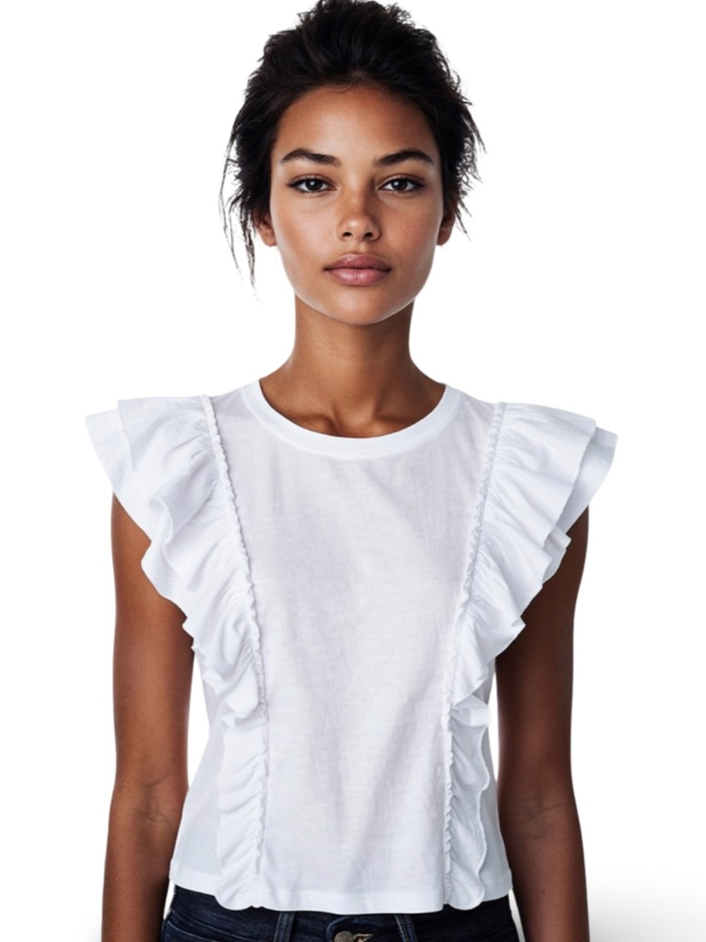Veronica Beard Ruffle Sleeve White Tee XS